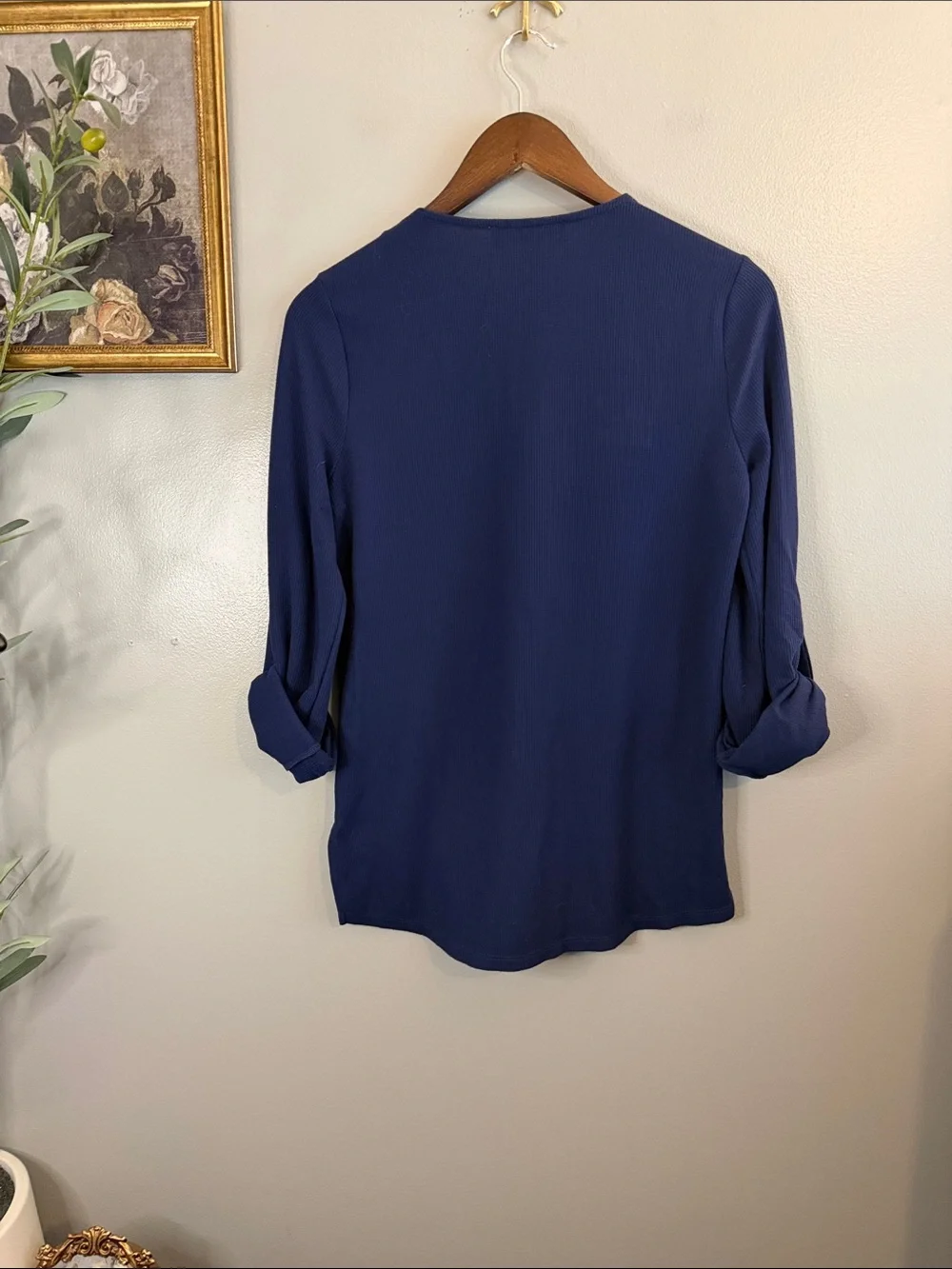 Michael Michael Kors Small Navy Lace Up Roll Tab Sleeve Top Gold Hardware